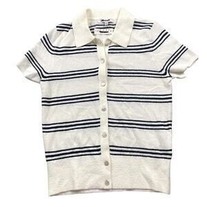 Madewell Top Women XXS White Stripe Olivia Button Up Preppy Classic NQ341 NWT